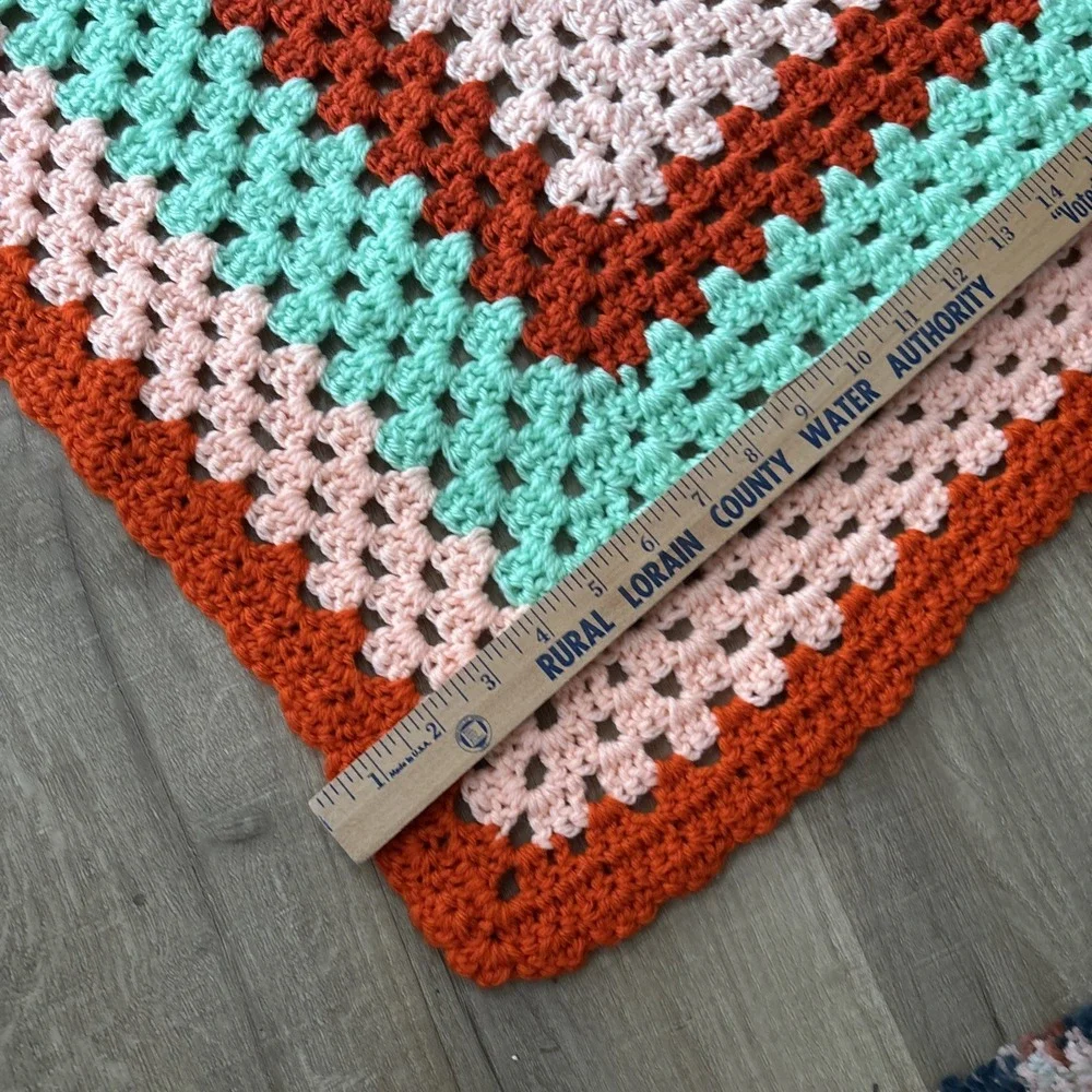 Crocheted  Blanket Handmade Lap Throw/Baby Blanket 30x30 Orange Peach Green